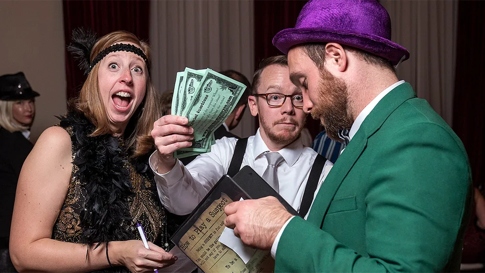Guests enjoying a Detroit murder mystery party